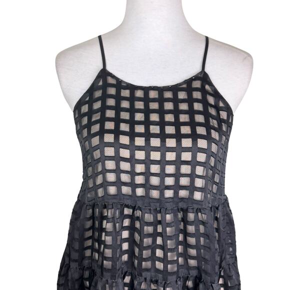 HD In Paris Anthropologie Black Beige Sleeveless Strappy Layered Halter Tank Top - Picture 2 of 11